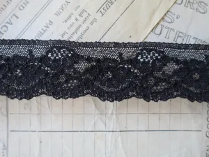 Black English Nottingham Lace- Mechlin Roses 3.5 cm