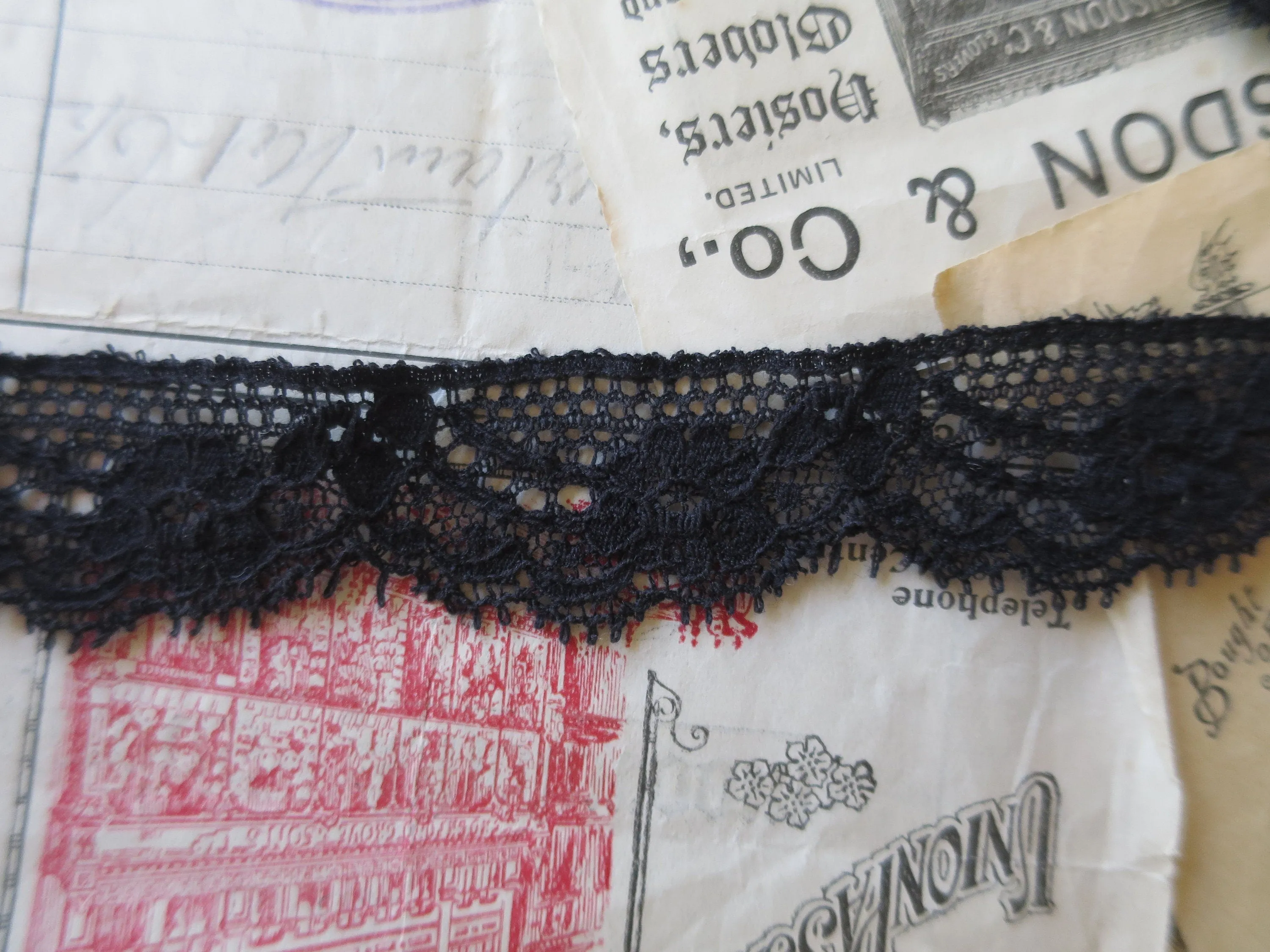 Black English Nottingham Lace- Raised Floral Swags Point Lace- 2.5 cm