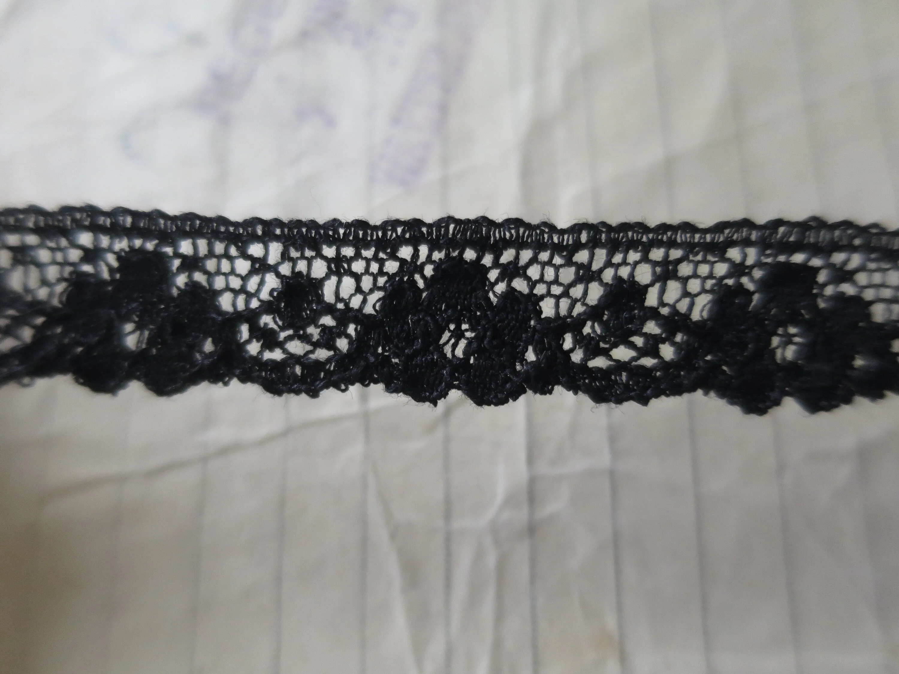 Black English Nottingham Lace- Scalloped Raised Floral Guipure- 1.3 cm