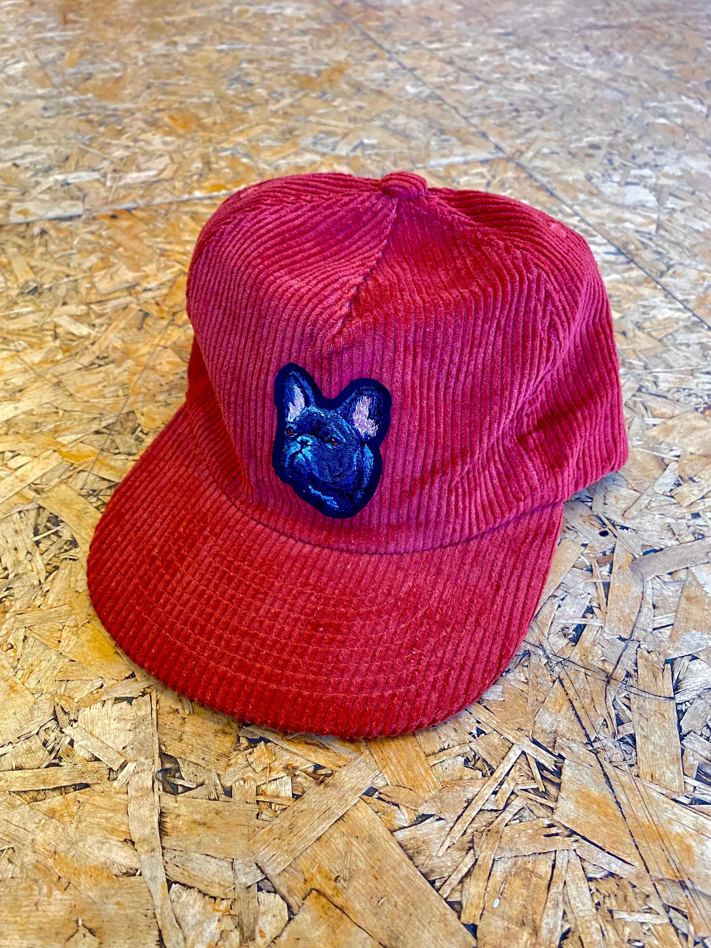 Black Frenchie Red Corduroy Hat