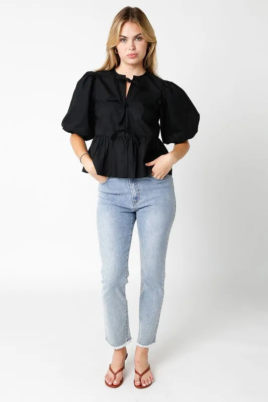 Black Front Tie Top