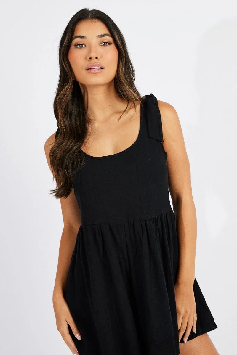Black Playsuit Sleeveless Shoulder Tie