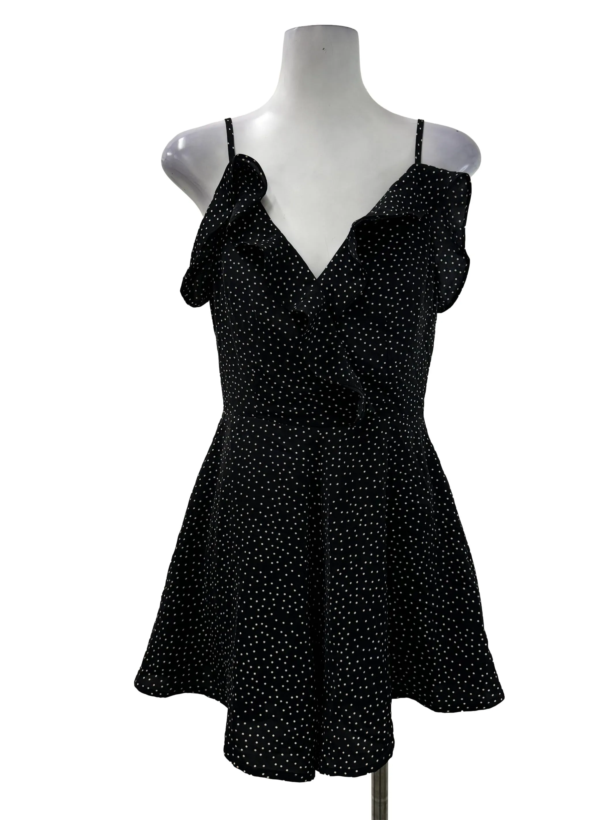 Black Polka Ruffle Cut Out Romper