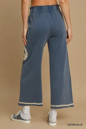 Blair Peace Lace Applique Pant - Denim Blue