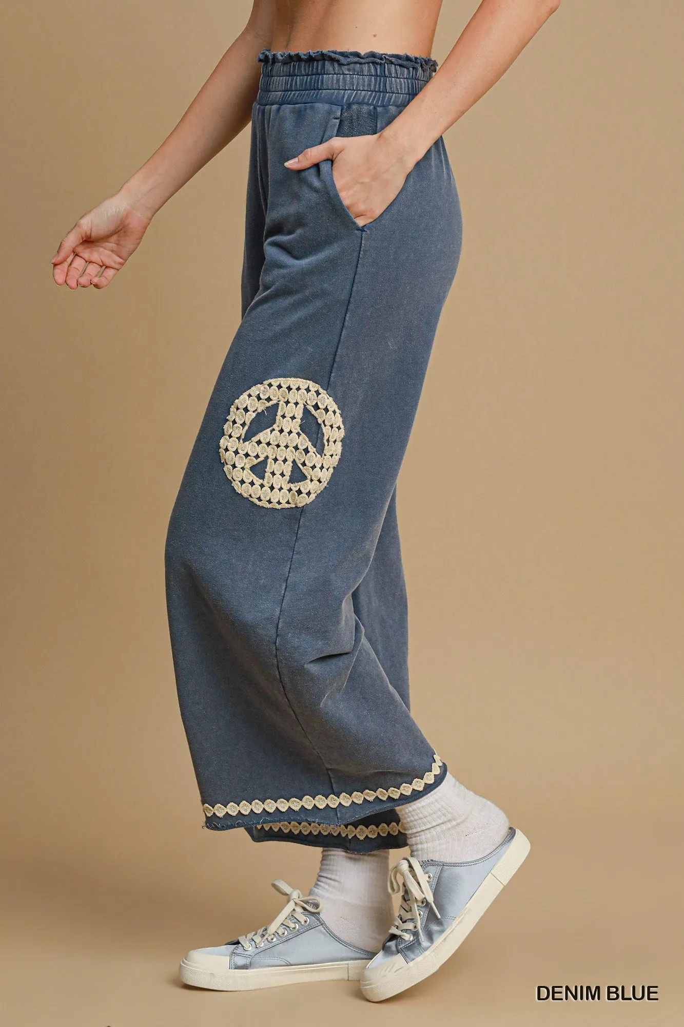 Blair Peace Lace Applique Pant - Denim Blue