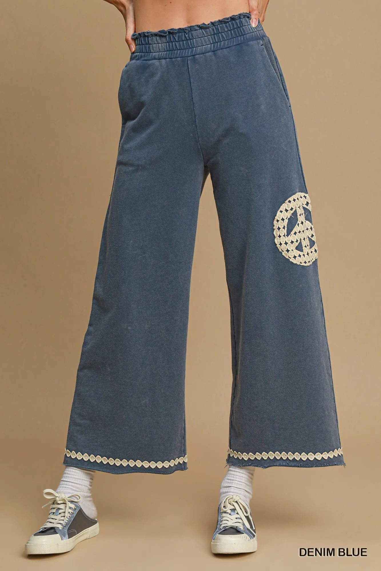 Blair Peace Lace Applique Pant - Denim Blue