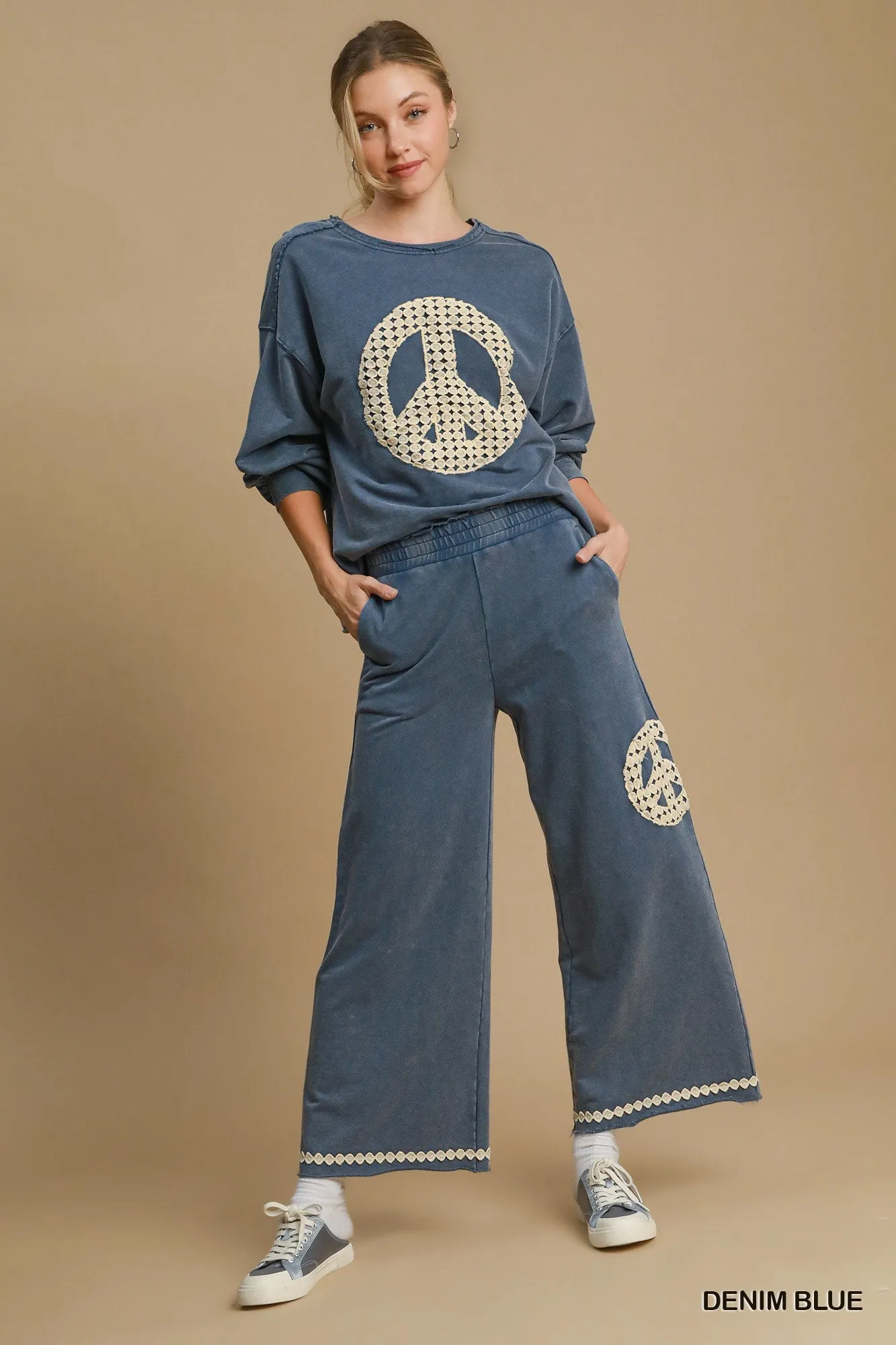 Blair Peace Lace Applique Pant - Denim Blue
