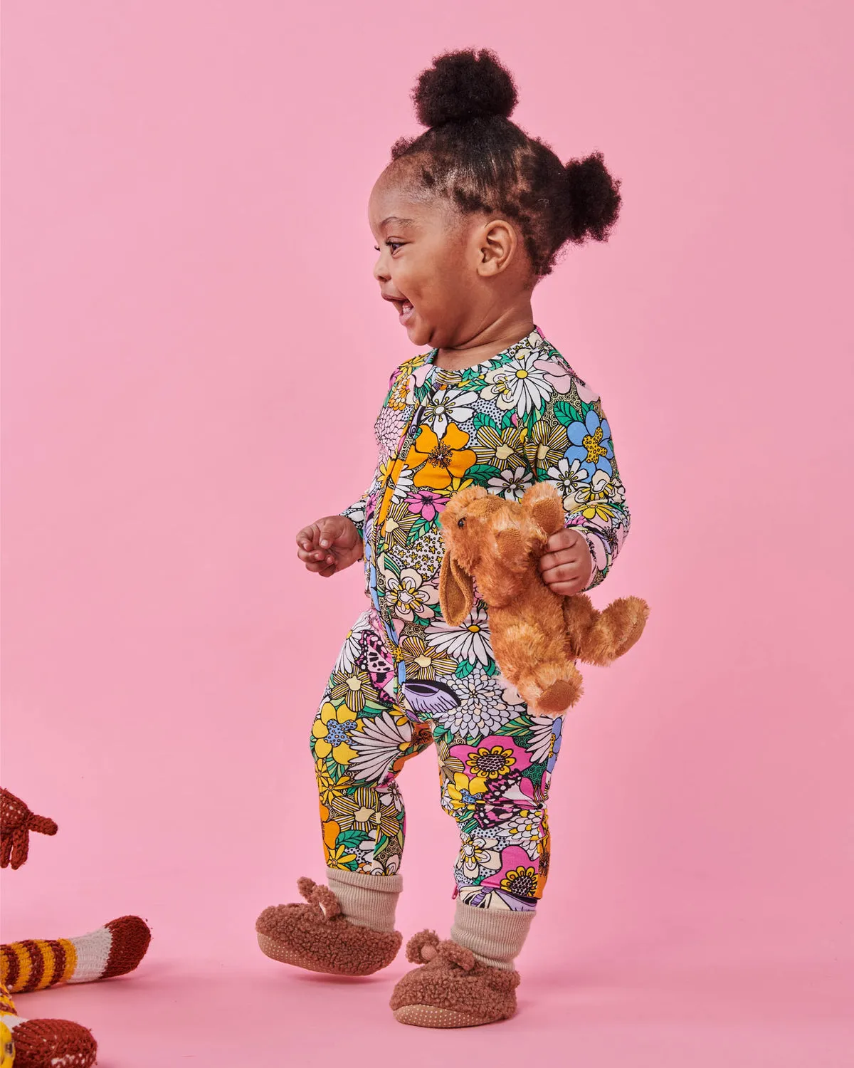 BLISS FLORAL ORGANIC LONG SLEEVE ZIP ROMPER