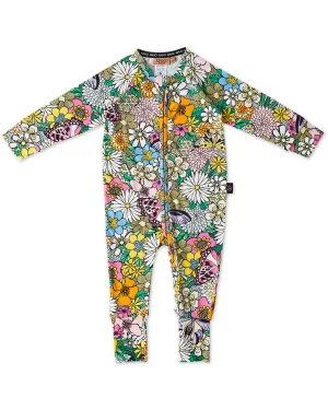 BLISS FLORAL ORGANIC LONG SLEEVE ZIP ROMPER