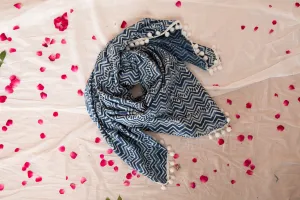 Block printed scarf with tassels