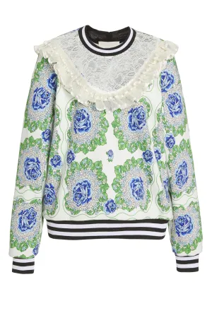 Blue And Green Floral Printed Sweatshirt