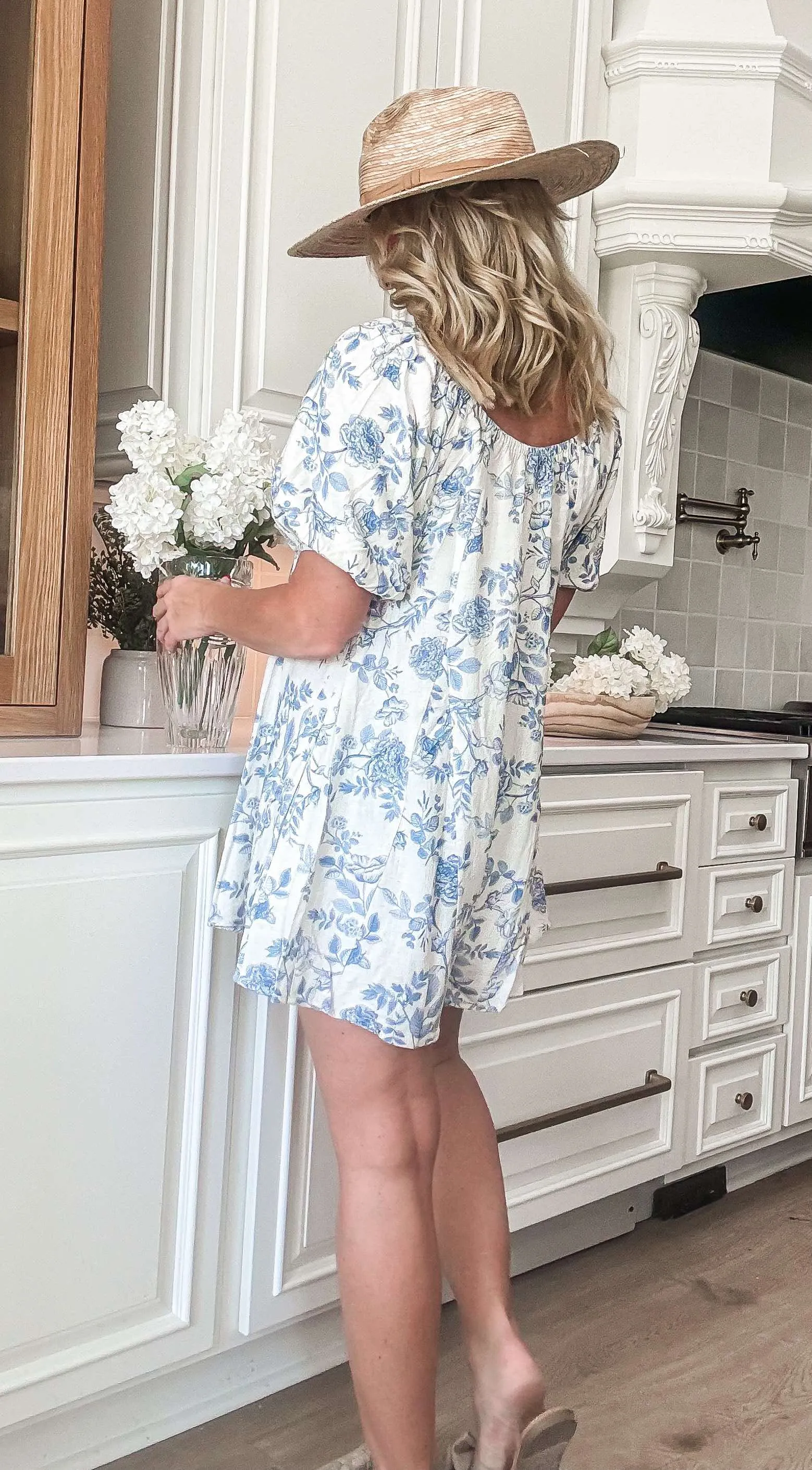 Blue Blossom Linen Romper Dress