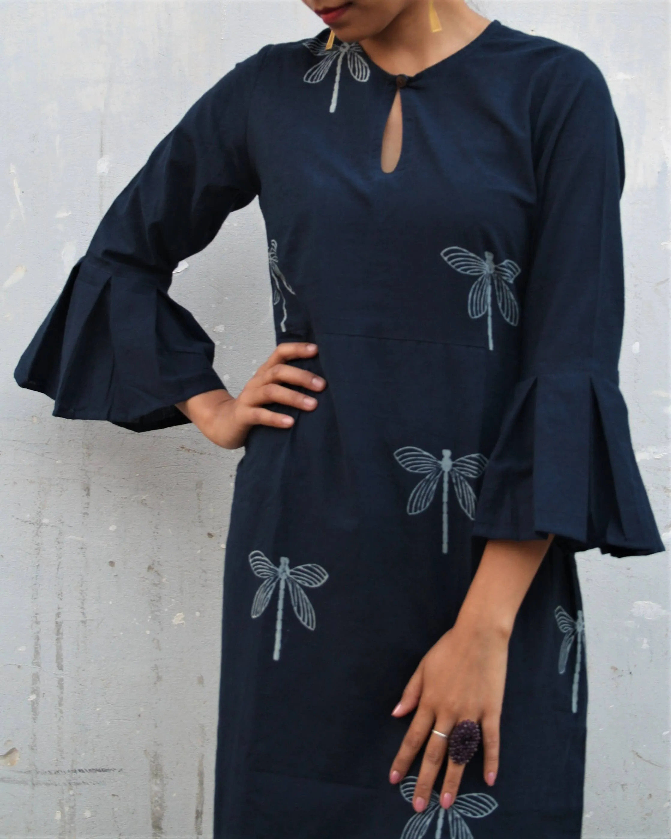 Blue Dragonfly Blockprinted Cotton Dress
