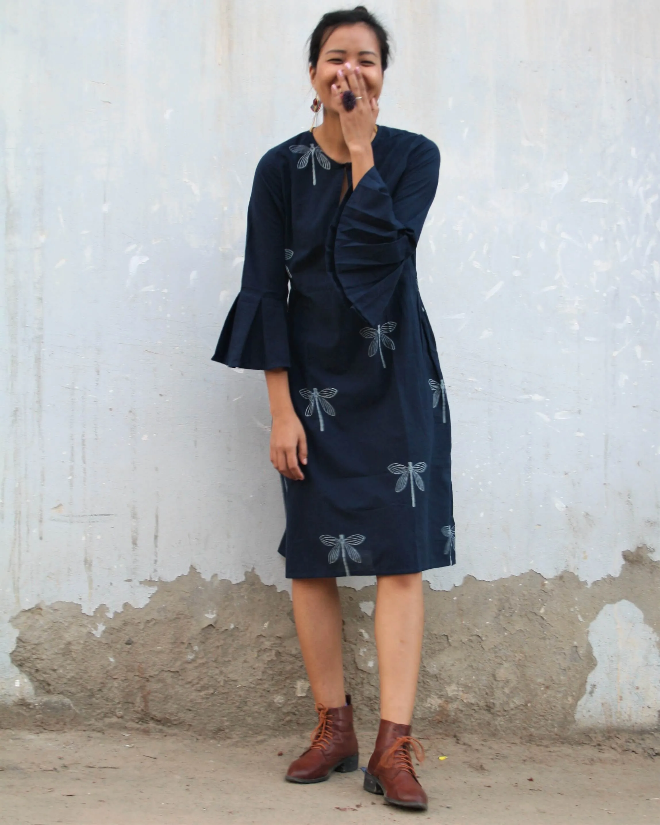 Blue Dragonfly Blockprinted Cotton Dress
