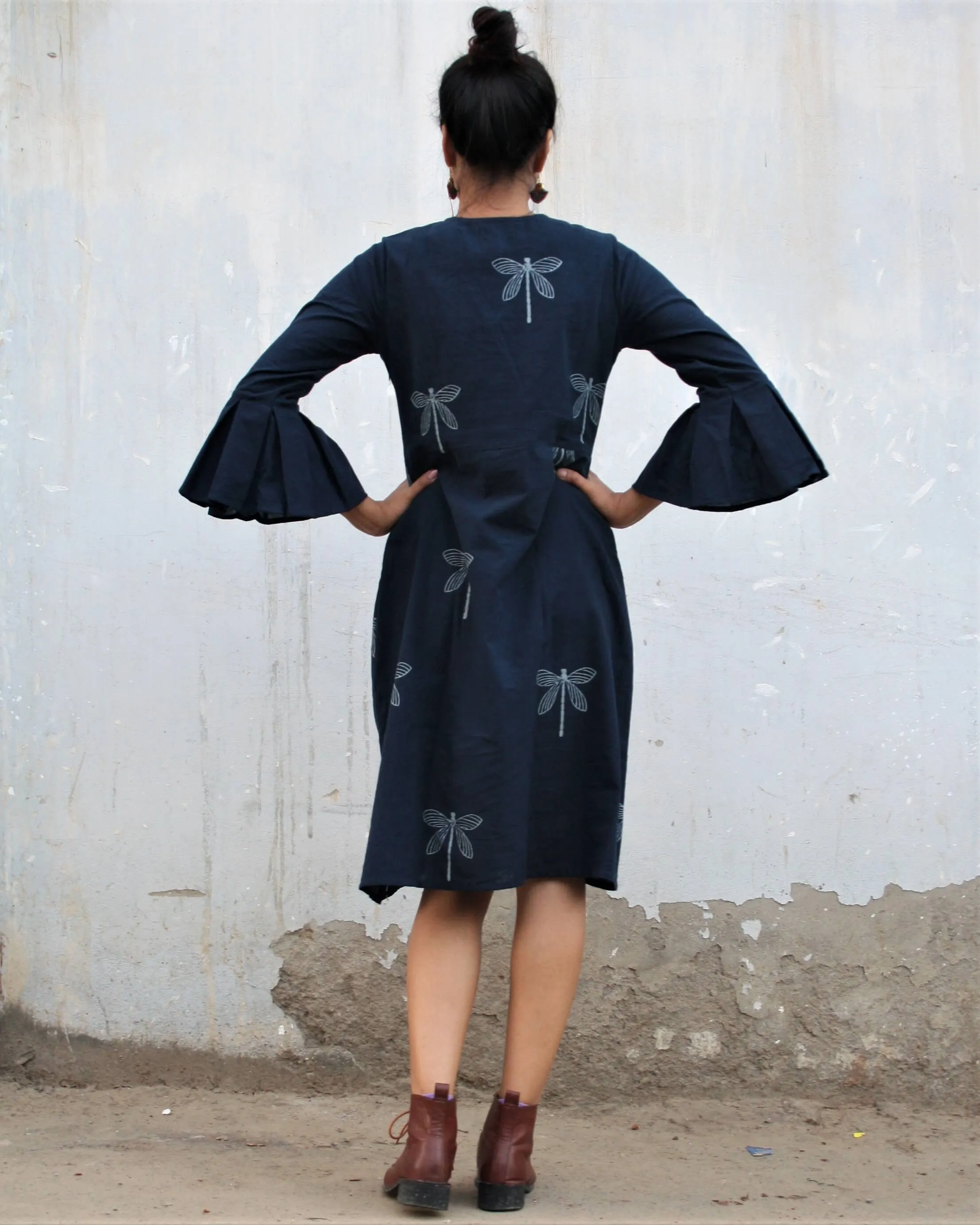 Blue Dragonfly Blockprinted Cotton Dress
