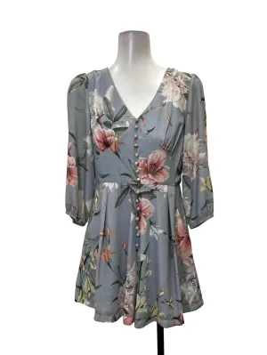Blue Floral Long Sleeve Romper