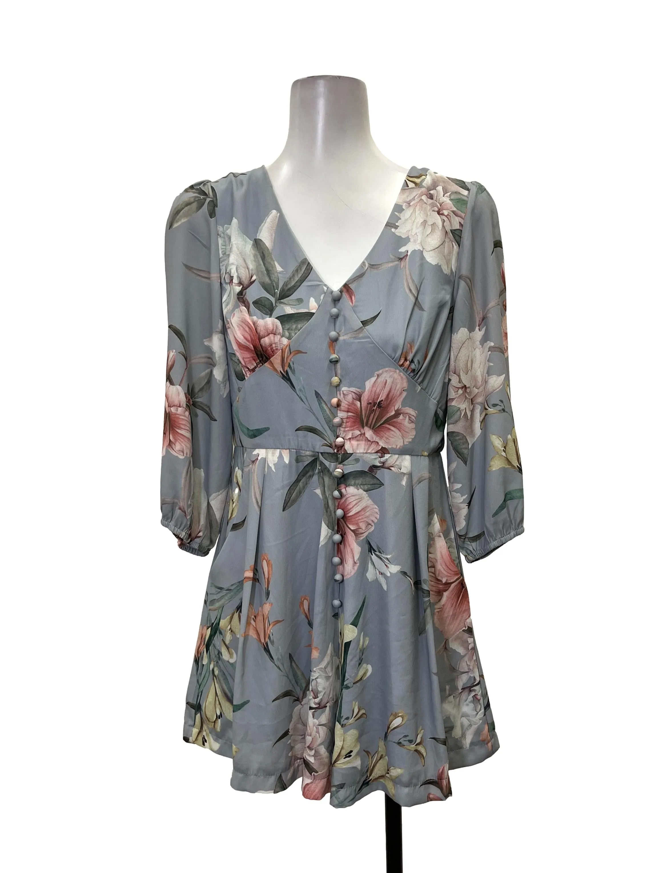 Blue Floral Long Sleeve Romper