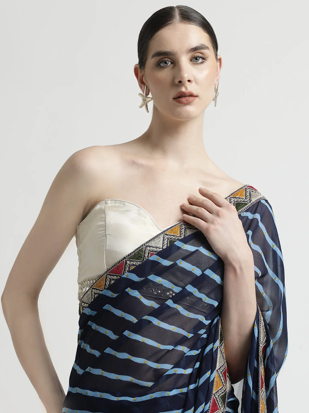 Blue Leheriya Embroidered Pure Georgette Saree