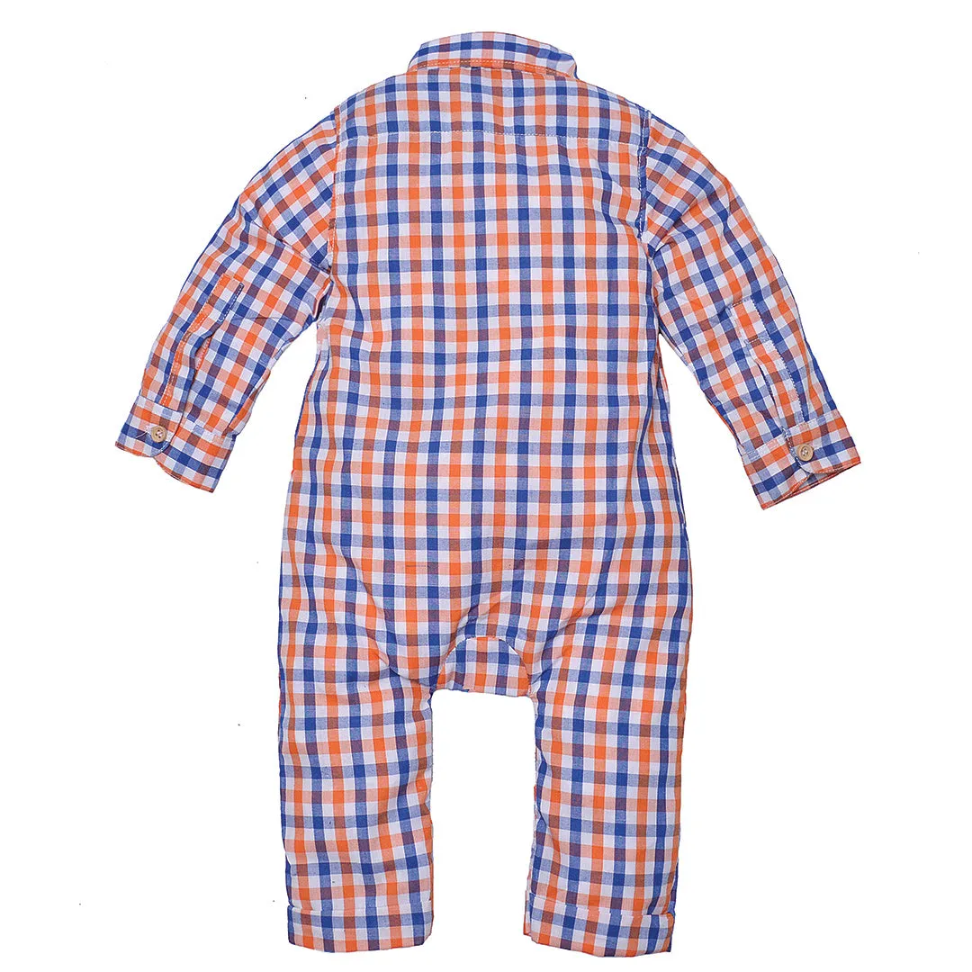Blue Orange Gingham Romper