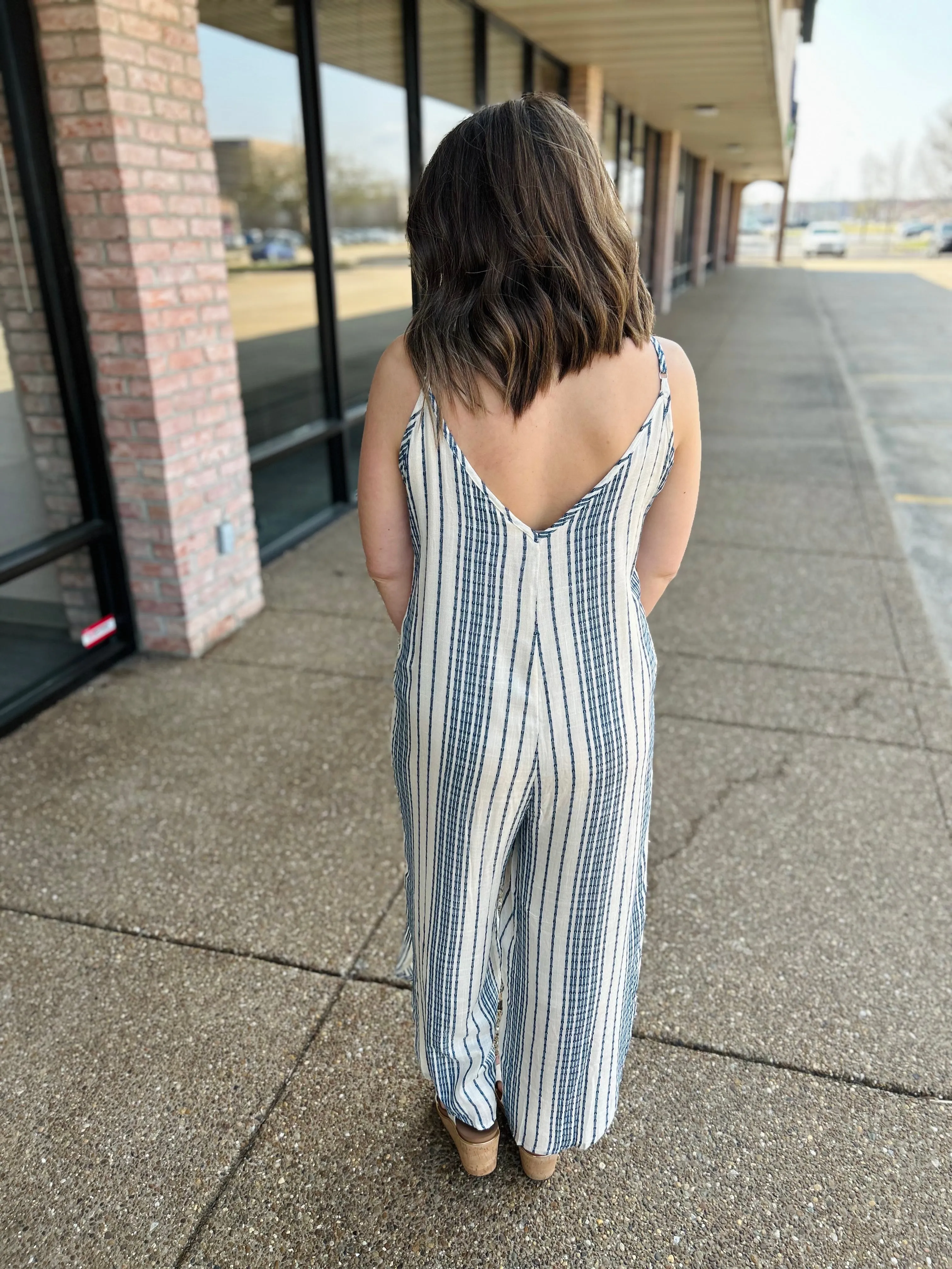 Blue Striped Linen Jumpsuit