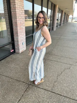 Blue Striped Linen Jumpsuit