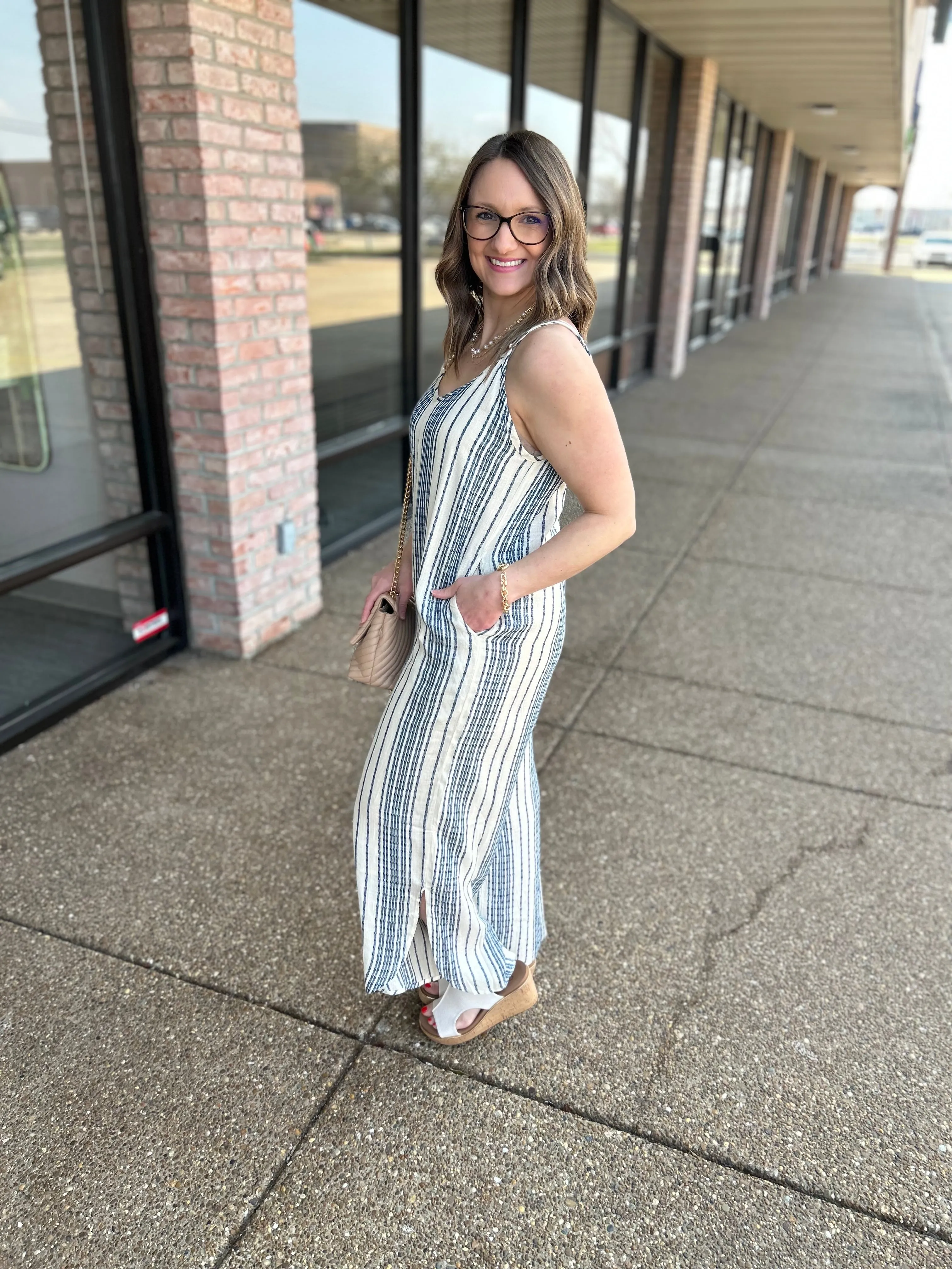 Blue Striped Linen Jumpsuit