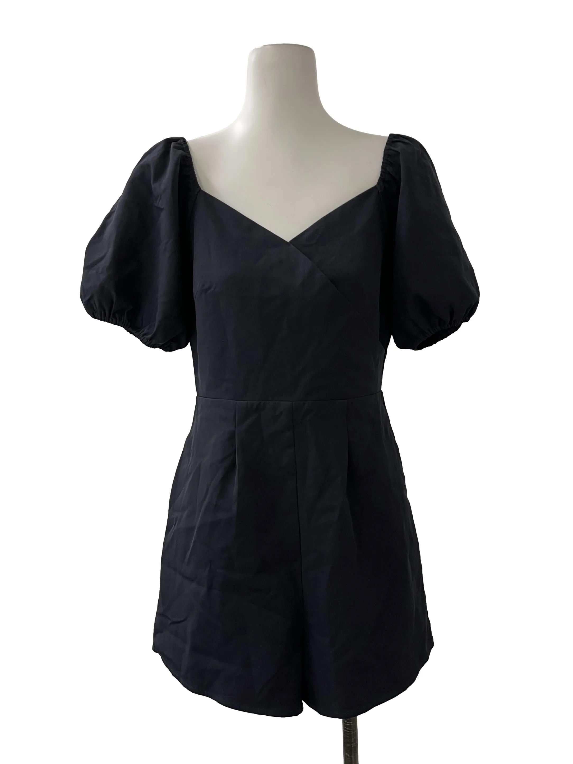 Blue Sweetheart Neckline Puff Sleeve Romper