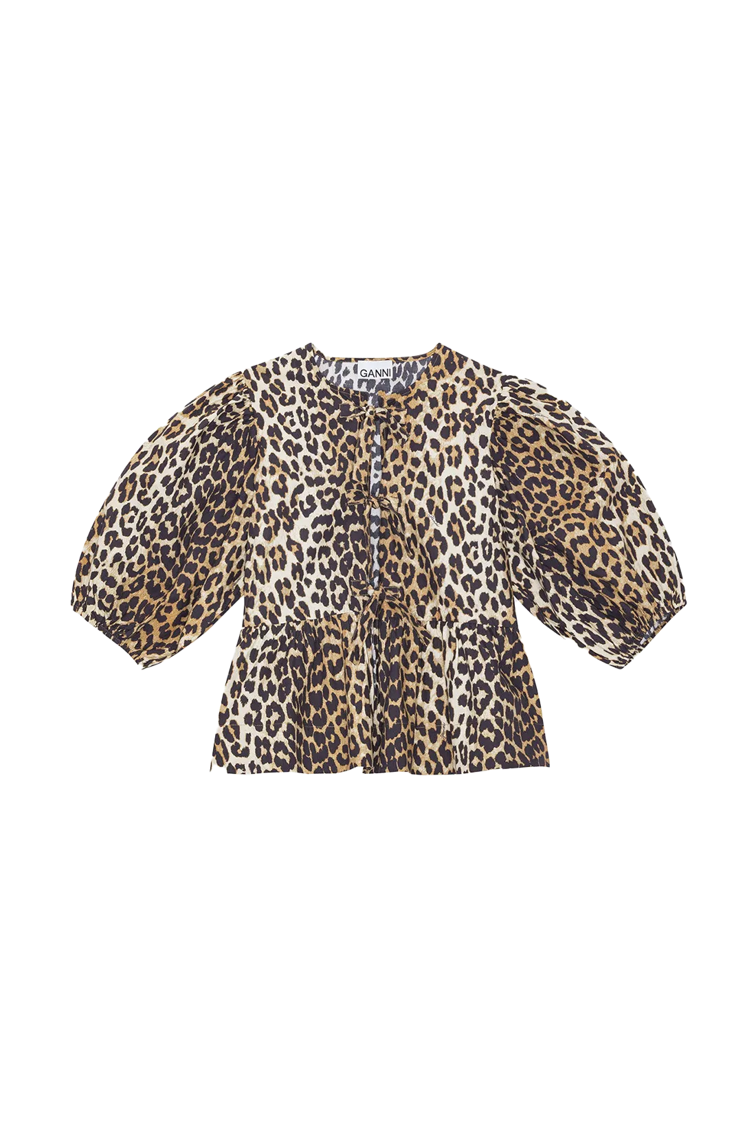 Blusa Printed Cotton Poplin Peplum animal print Ganni