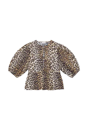 Blusa Printed Cotton Poplin Peplum animal print Ganni
