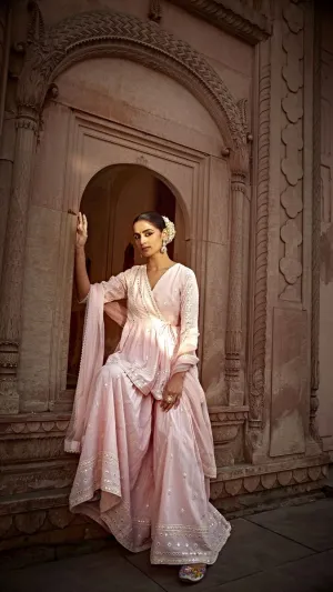 Blush pink all three peplum sharara set