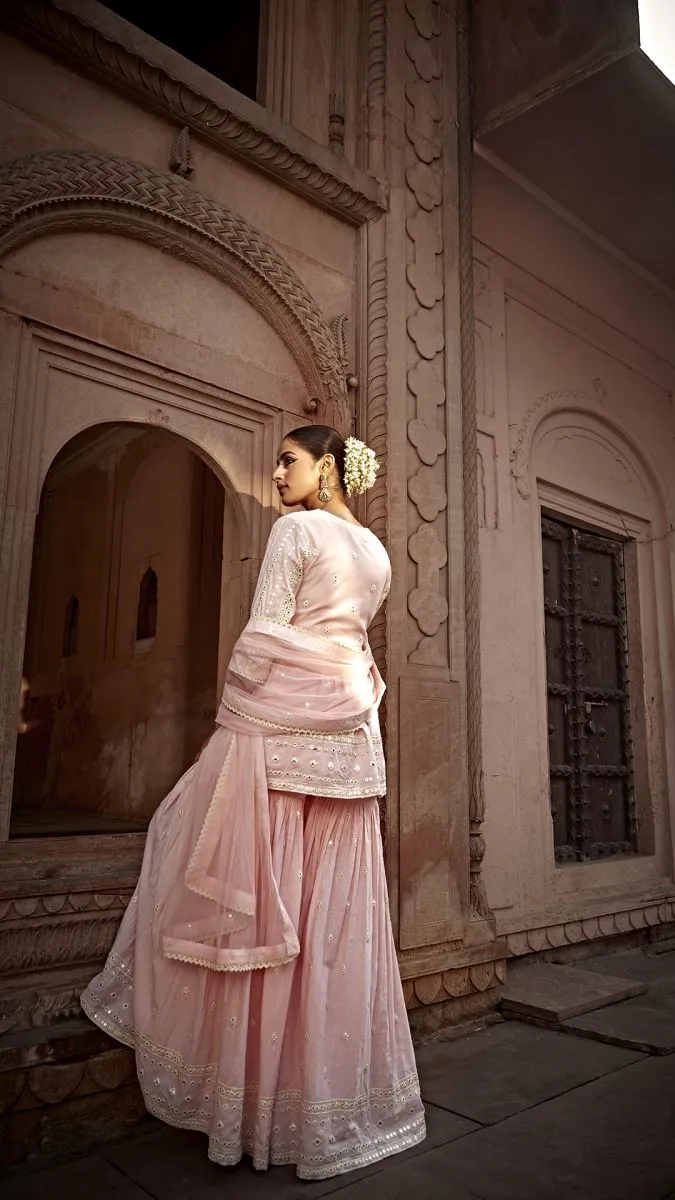 Blush pink all three peplum sharara set