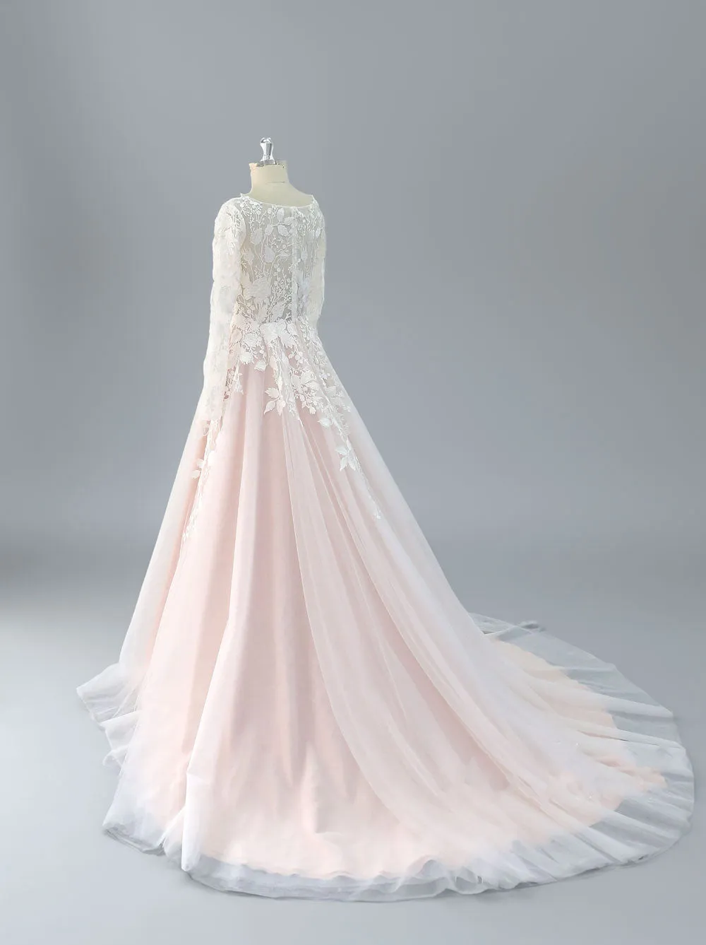 Blush Pink Floral Lace Boho Wedding Dress ET3070