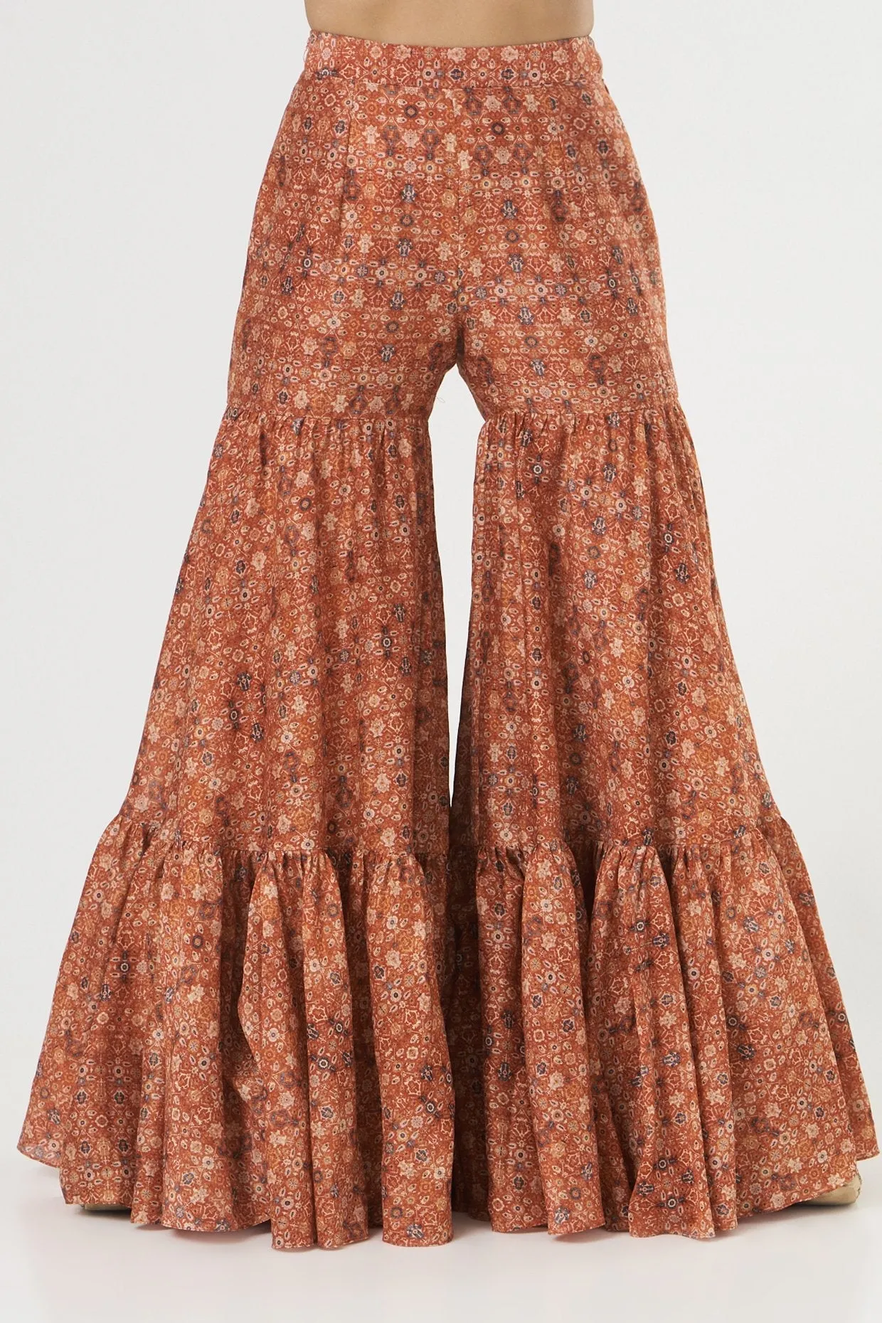 Brick Red Chanderi Sharara Set
