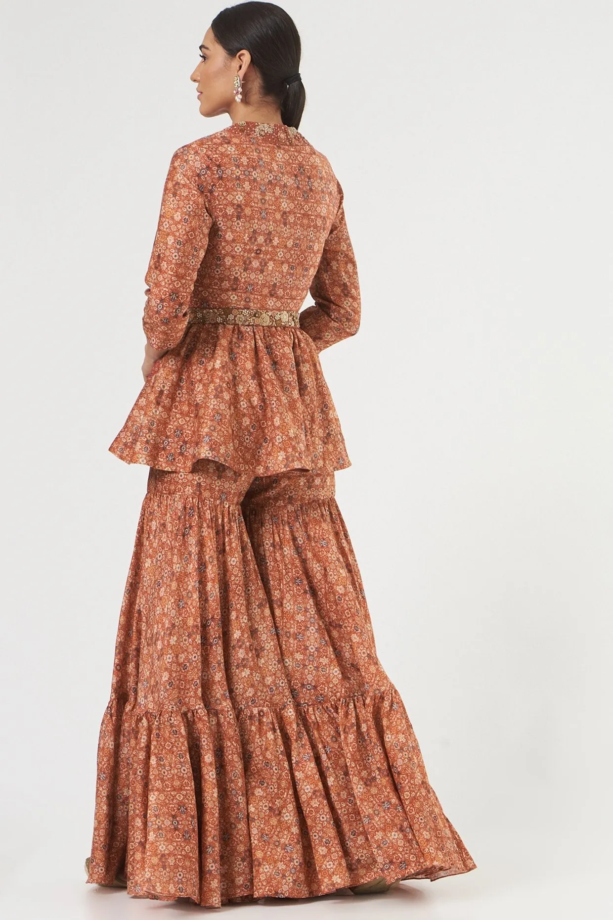 Brick Red Chanderi Sharara Set