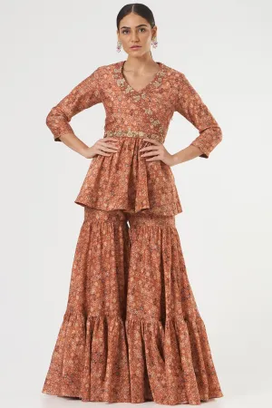 Brick Red Chanderi Sharara Set