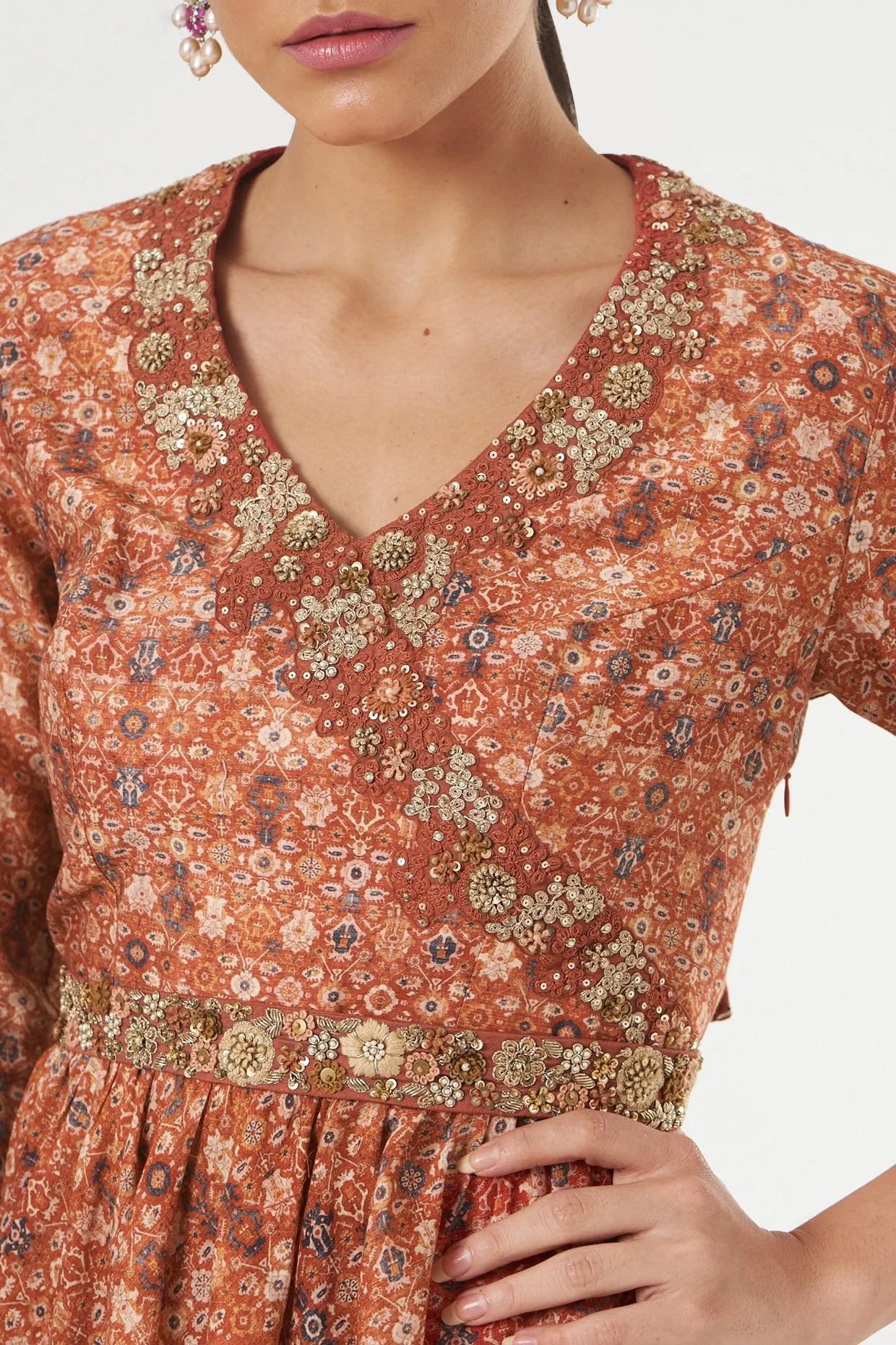Brick Red Chanderi Sharara Set