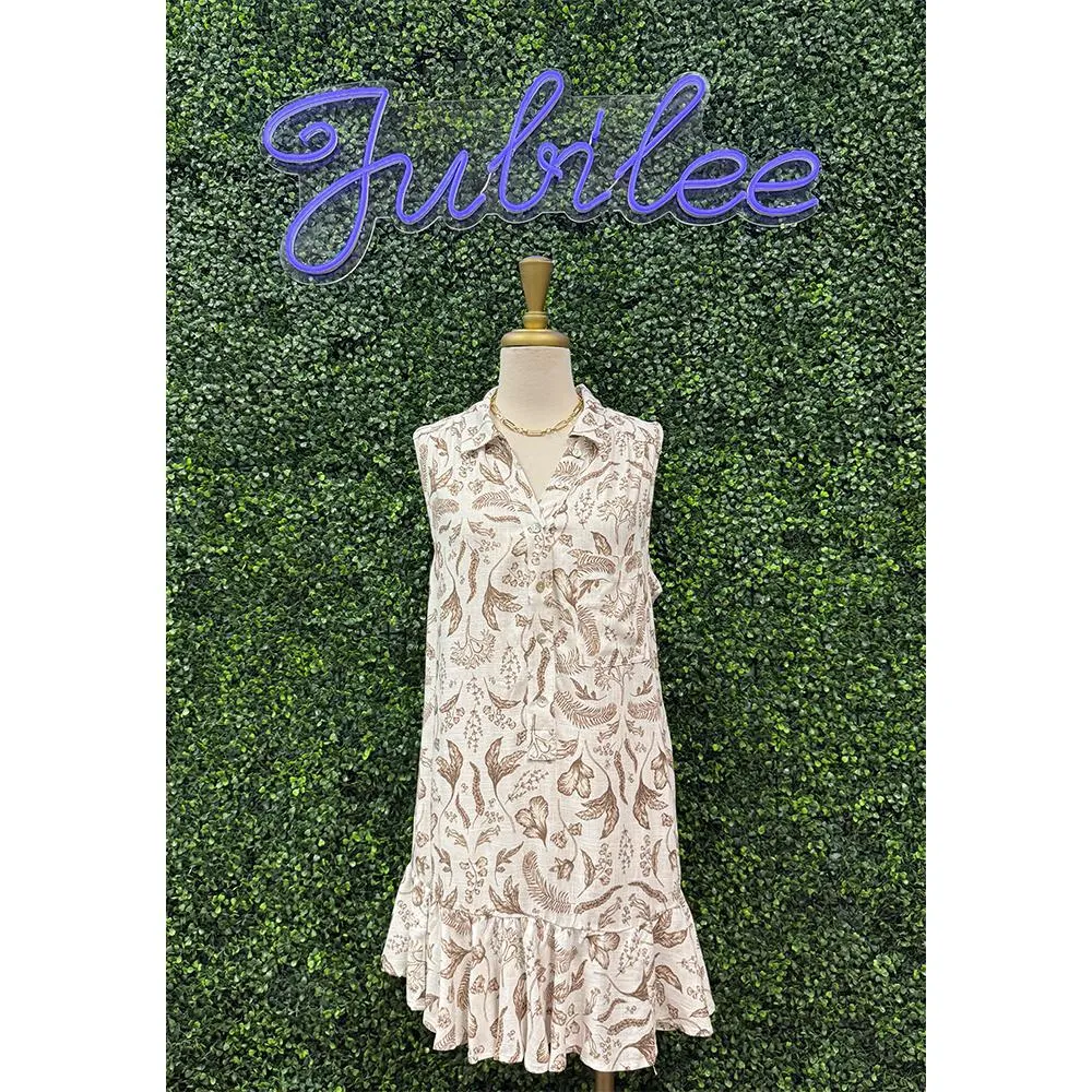 Brown Porcelain Collared Dress