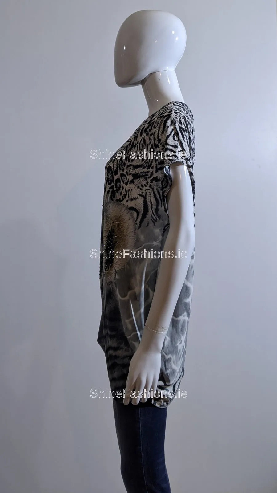 Brown Tiger Printed Glitter Top