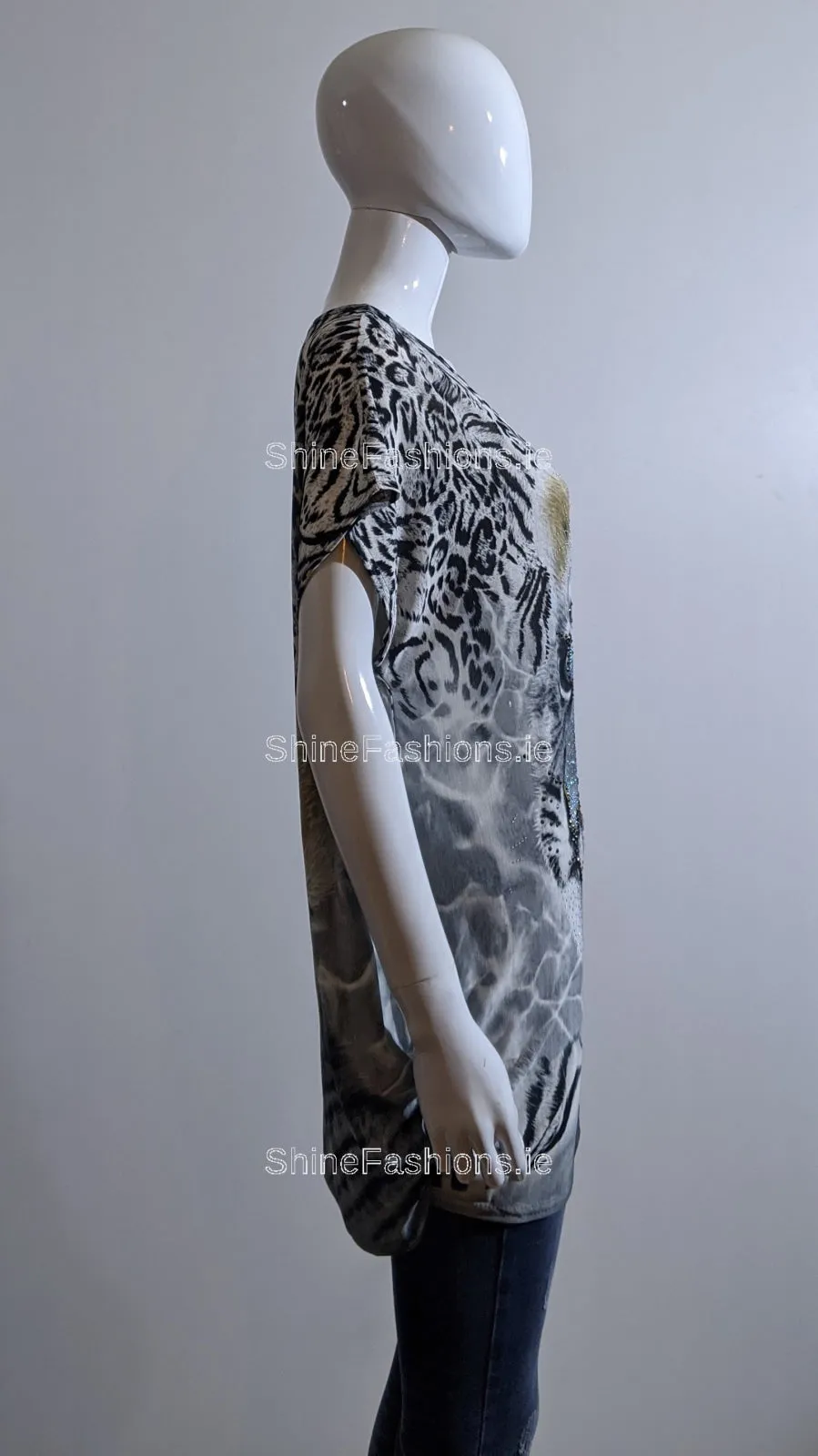 Brown Tiger Printed Glitter Top