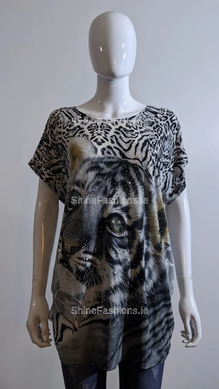 Brown Tiger Printed Glitter Top