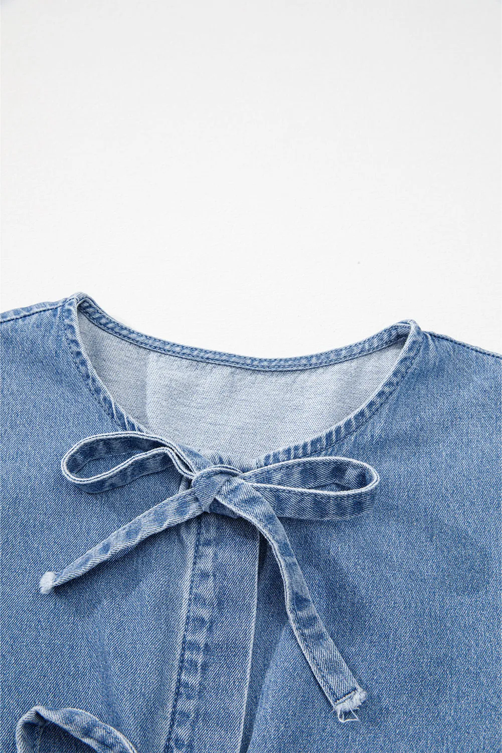 Bubble Sleeve Peplum Denim Shirt