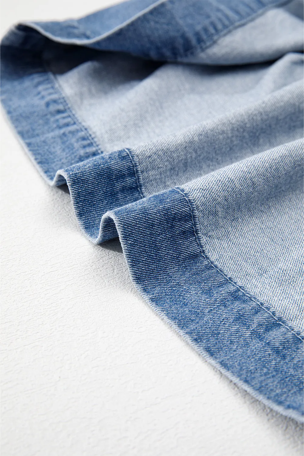 Bubble Sleeve Peplum Denim Shirt