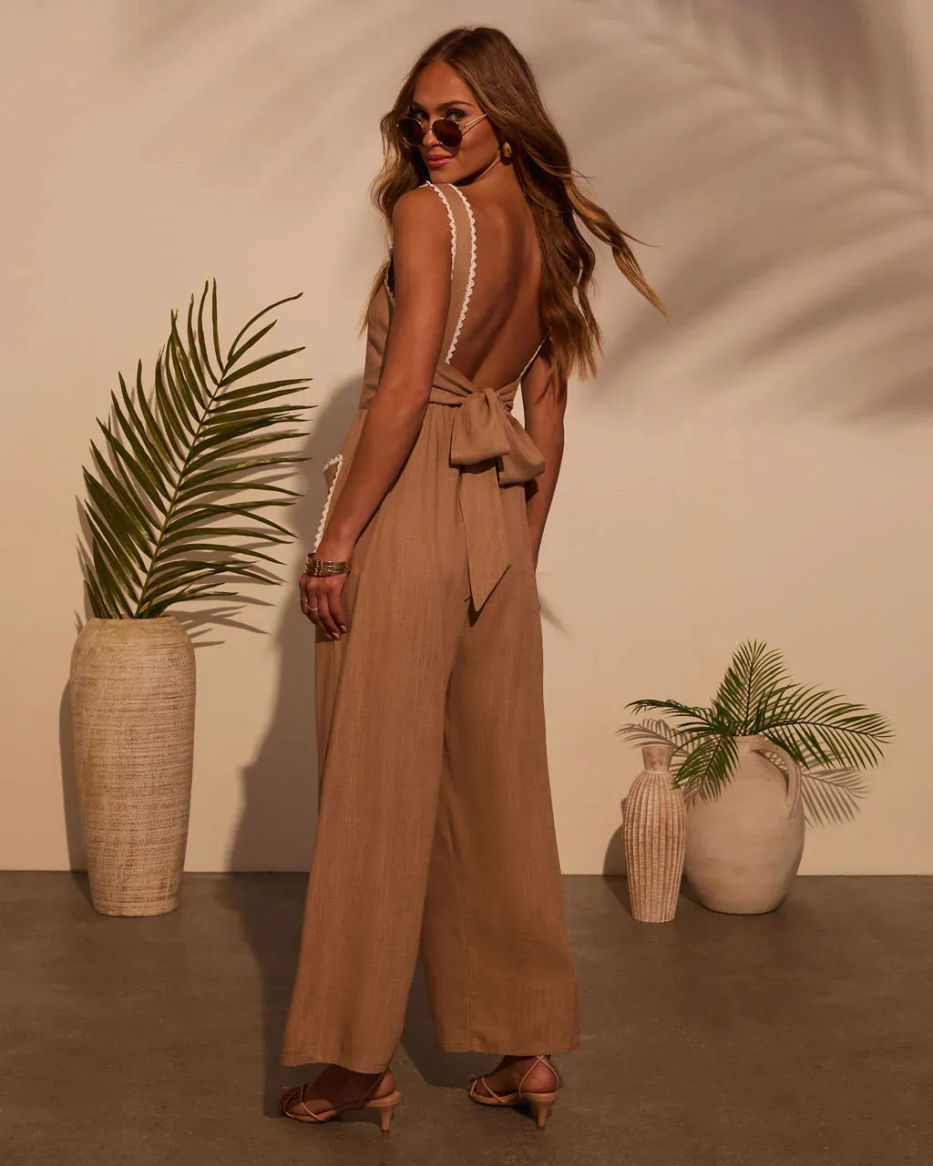 Bungalow Contrast Linen Jumpsuit
