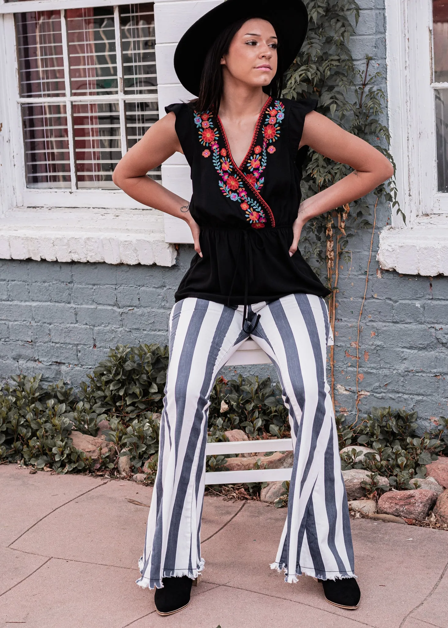 Cabana Bound Embroidered Peplum Top