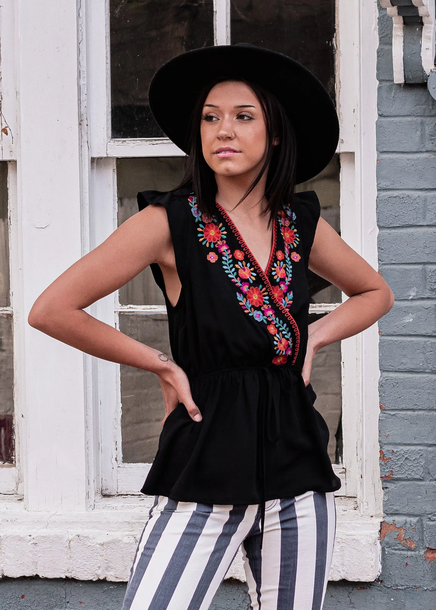 Cabana Bound Embroidered Peplum Top