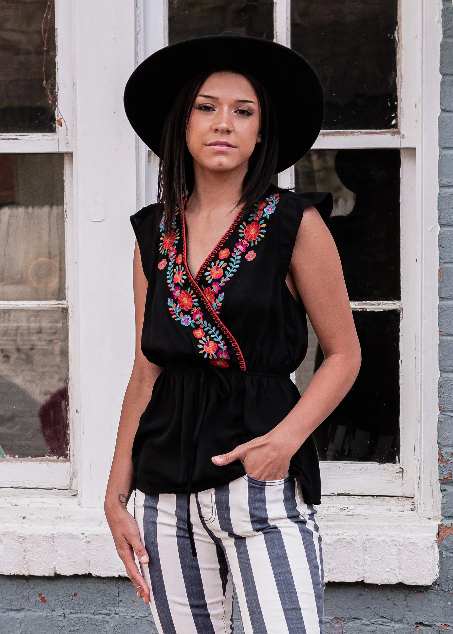 Cabana Bound Embroidered Peplum Top