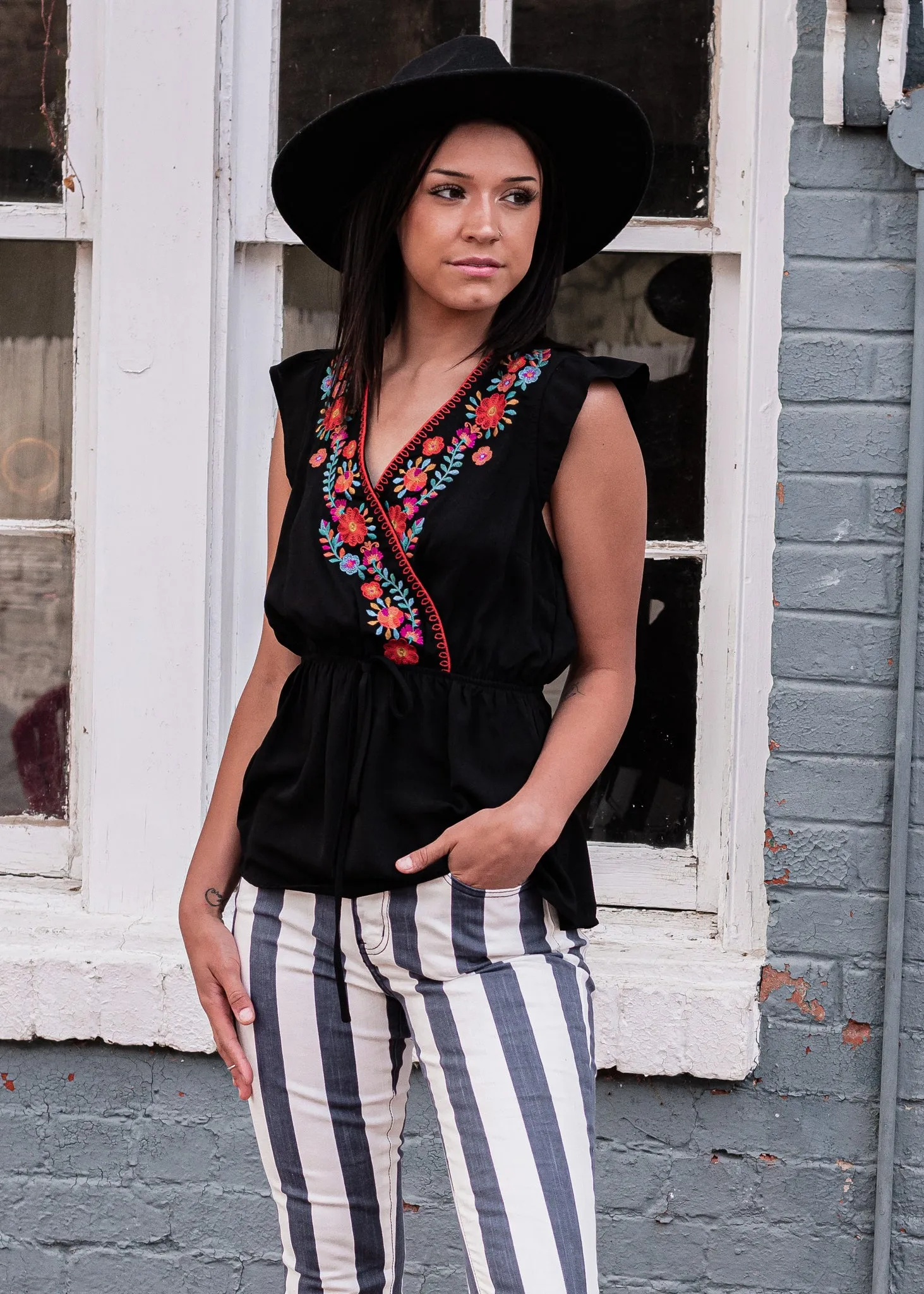 Cabana Bound Embroidered Peplum Top