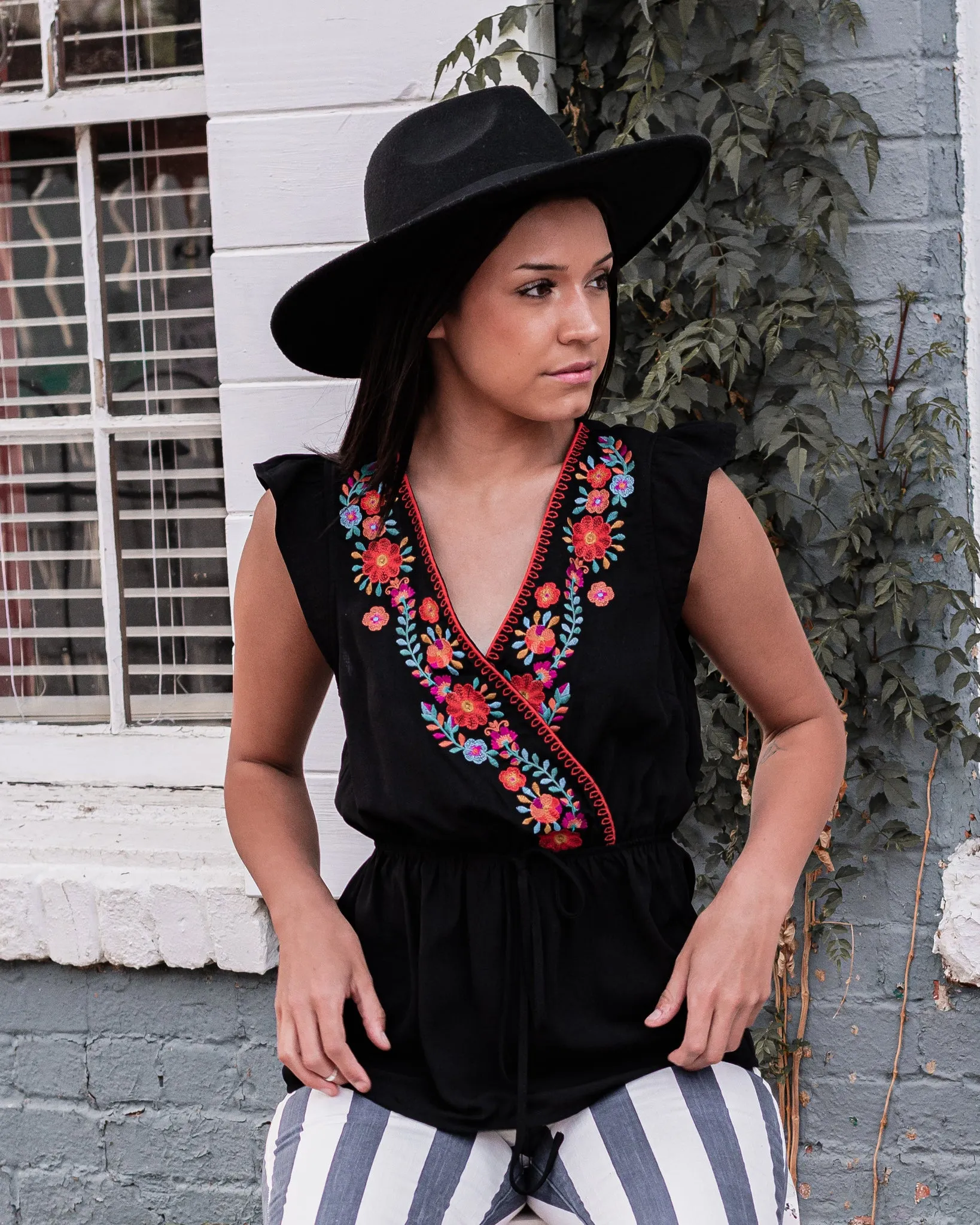 Cabana Bound Embroidered Peplum Top