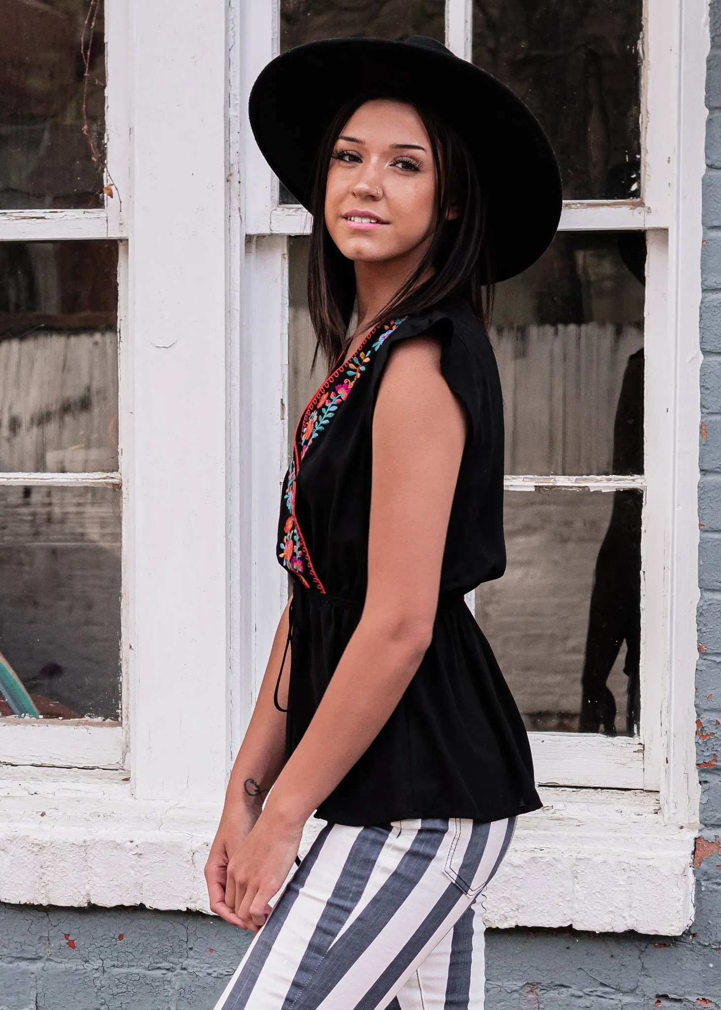 Cabana Bound Embroidered Peplum Top