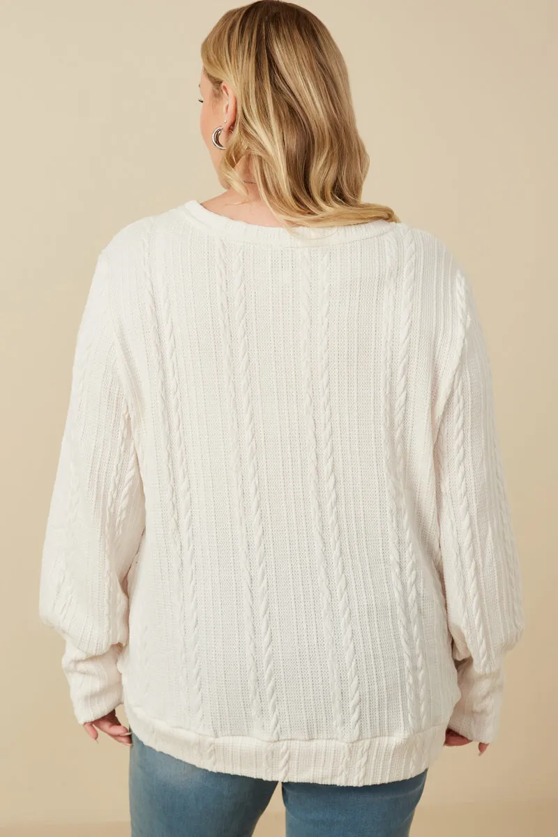 Cable Knit Floral Embroidered Long Sleeve Top